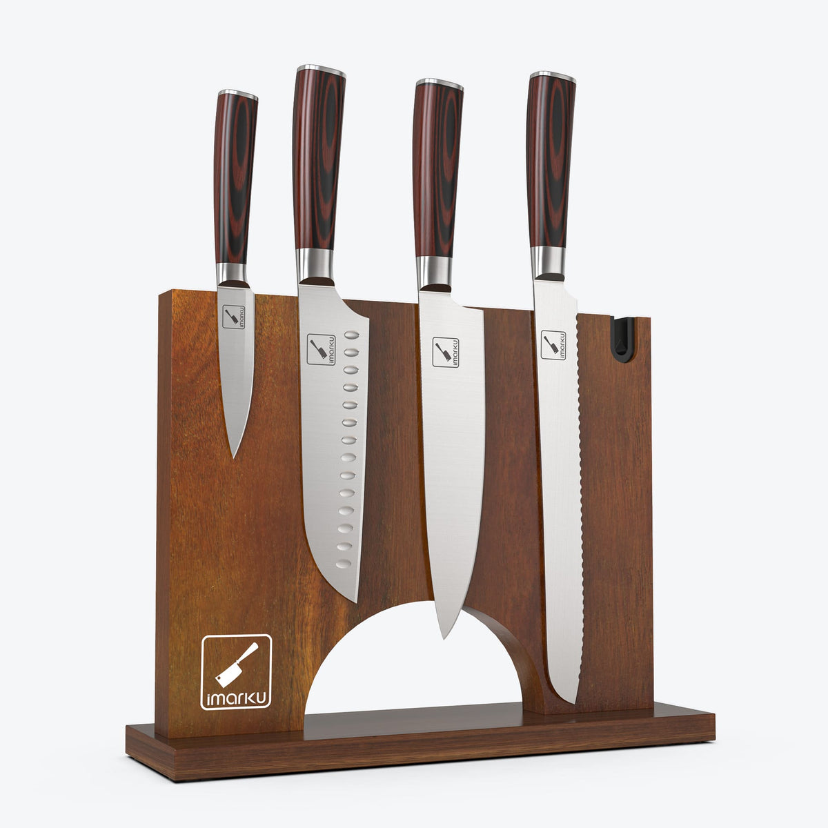 Wooden Magnetic Knife Holder with 4-Piece Chef Knives Set - Arch Bridge