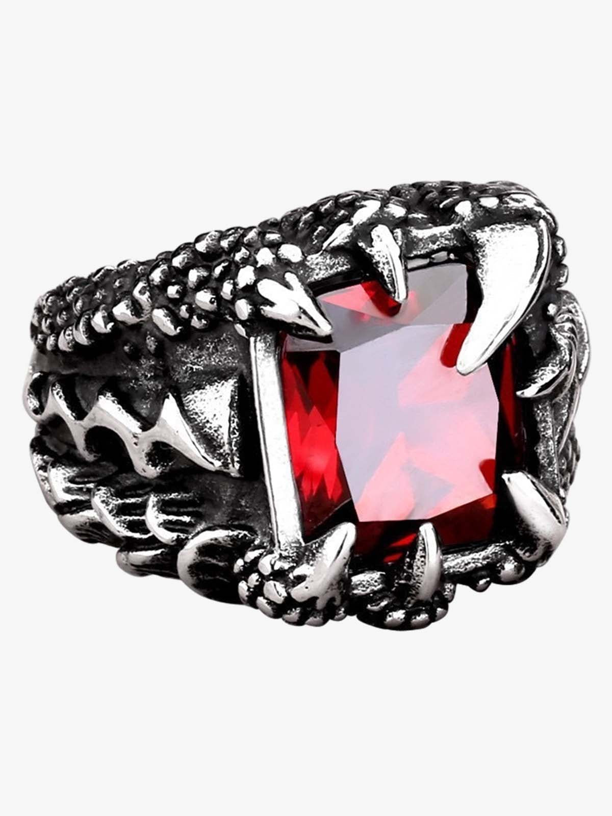 Gothic Claw Stone Open Ring - Red / ONE SIZE