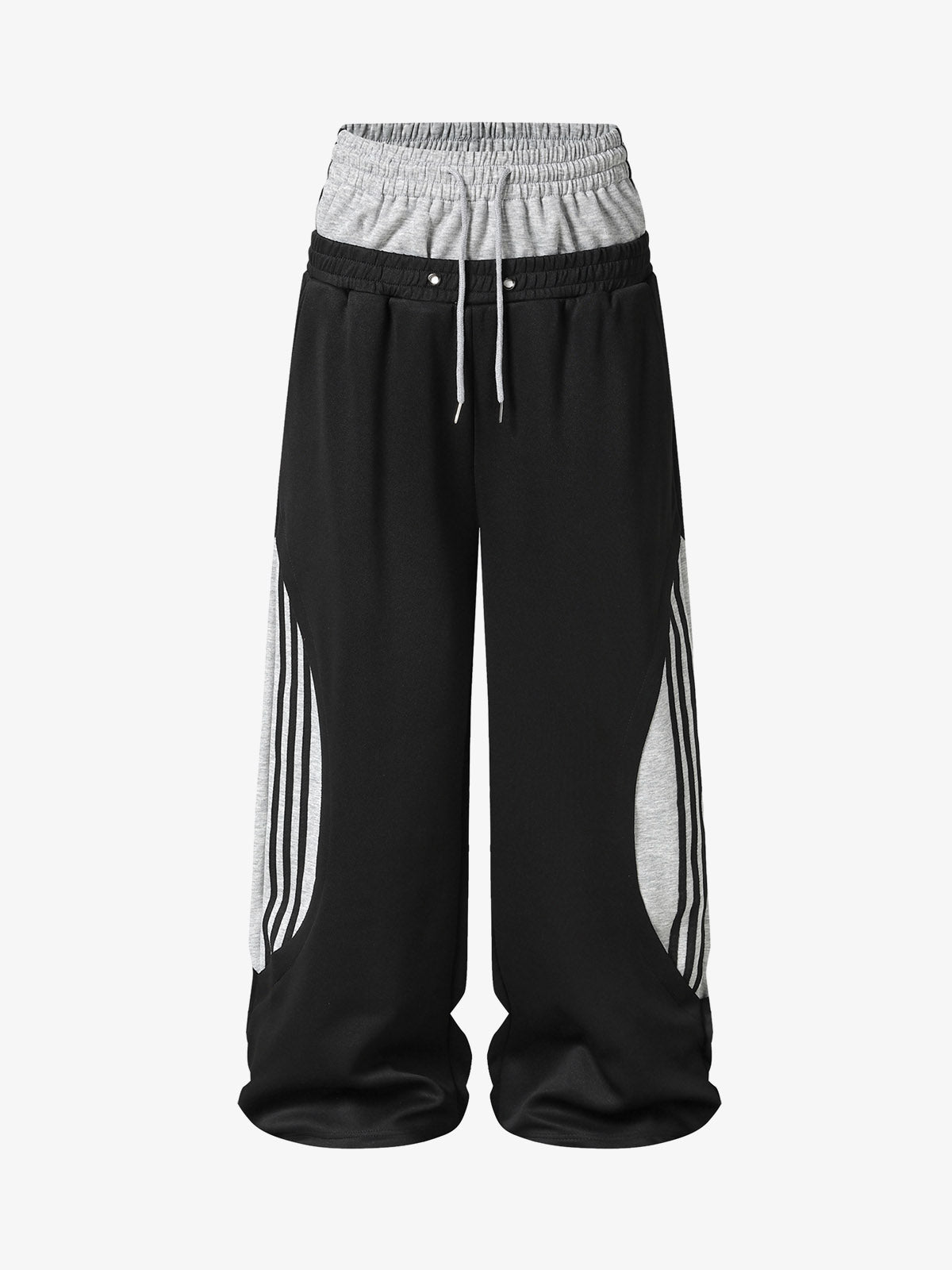 Layered Double-Waistband Wide-Leg Sweatpants - Black / S