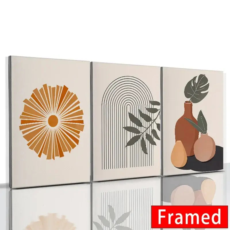 Orange Boho Leaf Posters - J-3PCS / 30x40cm With Frame