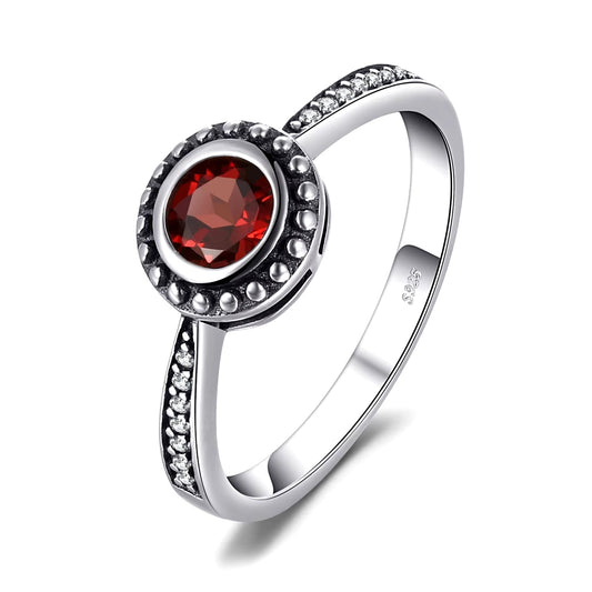 Elegant 5mm Natural Garnet 925 Sterling Silver Ring - A Timeless Fashion Statement for Women - 6