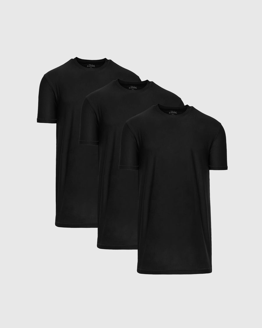 True Classic All Black Short Sleeve Tall Active Crew 3-Pack | Cotton Blend | Athletic Cut | Small