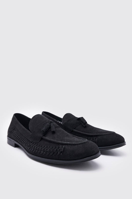 Men's Faux Suede Weave Loafer | Black | Size 8 | BOOHOOMAN