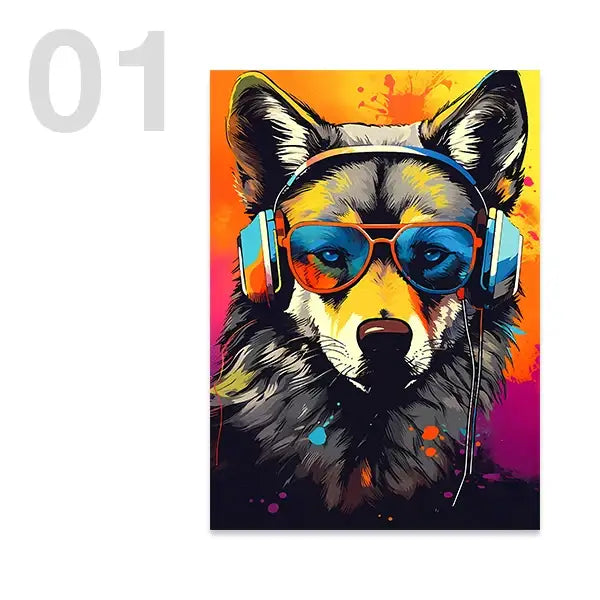 Animal Headphones Canvas Poster - 13x18cm No Frame / Pattern01
