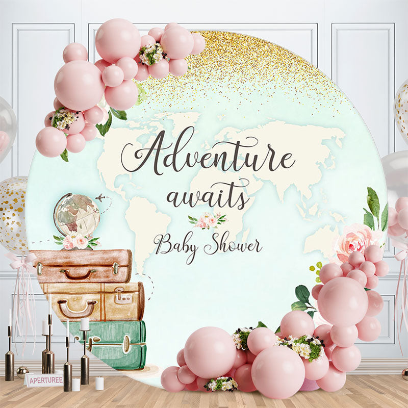 Aperturee Adventure Awaits Map Floral Baby Shower Backdrop