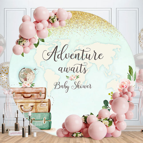 Aperturee Adventure Awaits Map Floral Baby Shower Backdrop