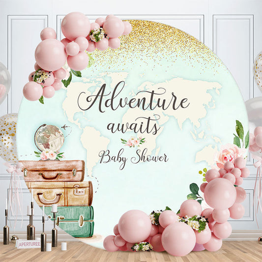 Aperturee Adventure Awaits Map Floral Baby Shower Backdrop