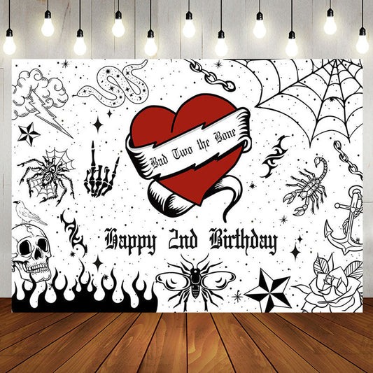 Bad Two The Bone Halloween 2nd Birthday Backdrop - Aperturee