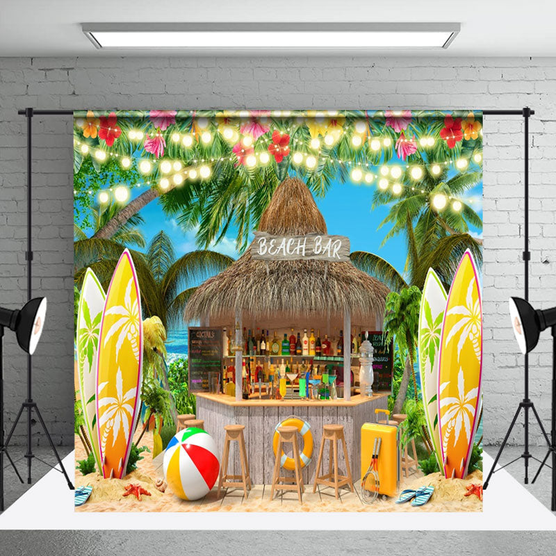 Beach Bar Ball Surfboard Coconut Tree Summer Backdrop - Aperturee