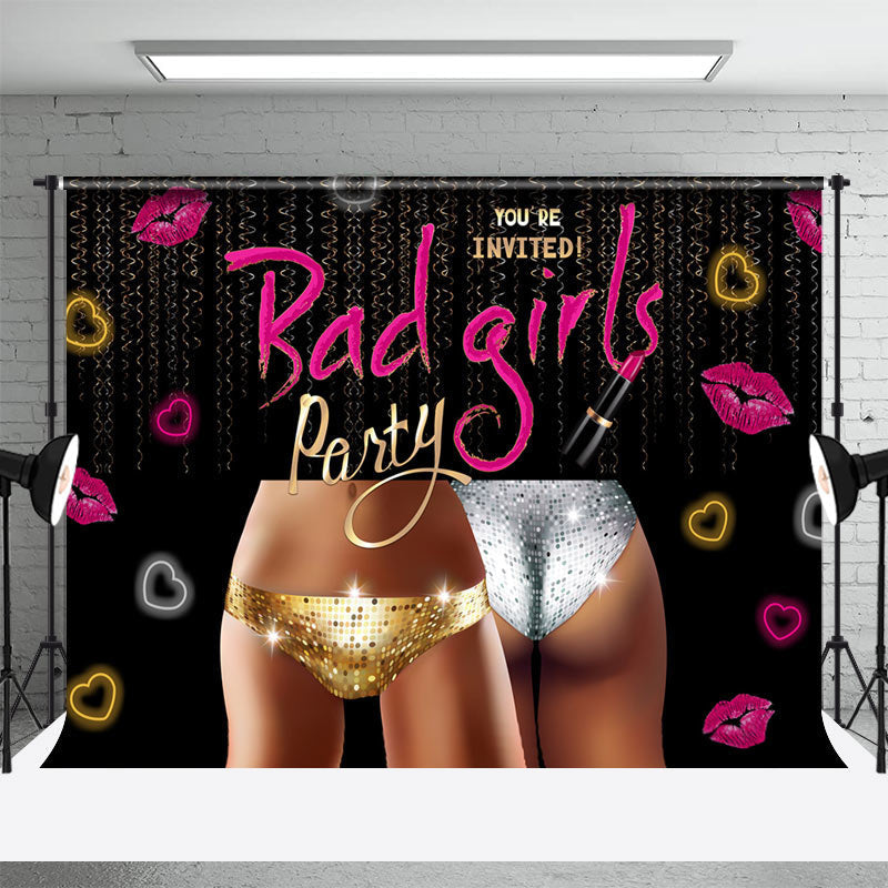 Black Pink Lips Heart Bad Girls Dance Party Backdrop - Aperturee