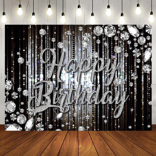 Black Silver Diamonds Sparkle Backdrop For Birthday - Aperturee