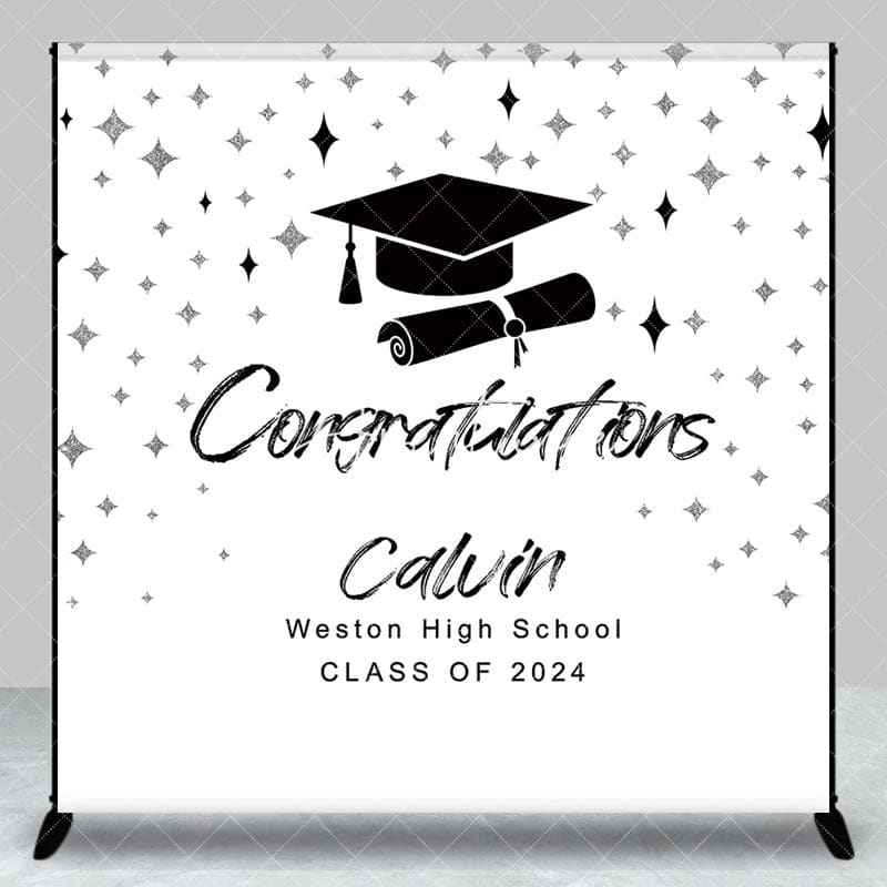 Black White Bachelor Cap Custom Graduation Backdrop - Aperturee