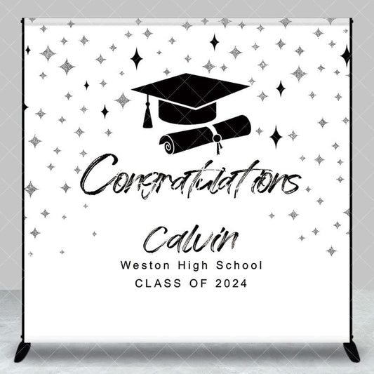 Black White Bachelor Cap Custom Graduation Backdrop - Aperturee