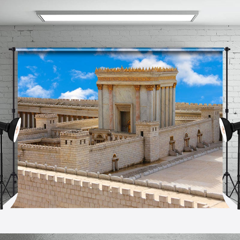Blue Sky Retro Architecture Photograph Backdrop - Aperturee