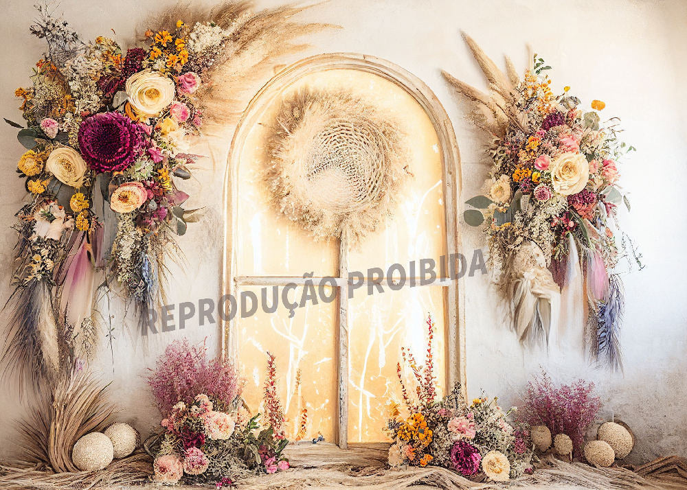 Boho Floral Reed Leaves Portrait Photoshoot Backdrop - Aperturee