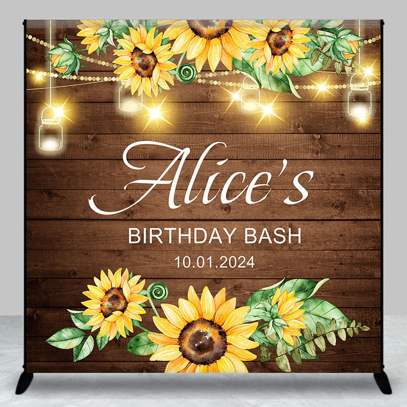 Brown Wood Sunflower Custom Birthday Bash Backdrop - Aperturee