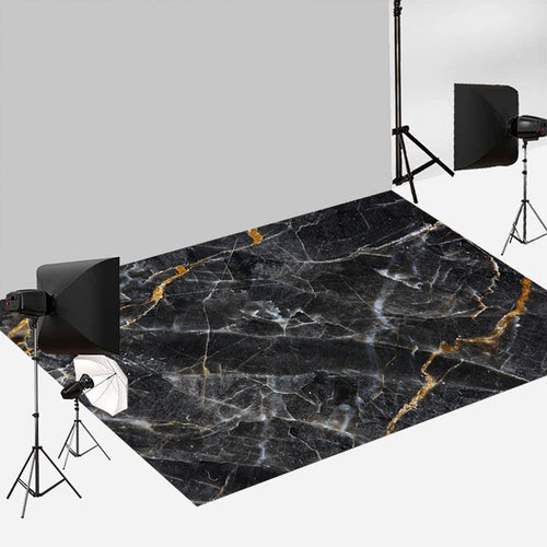 Aperturee Classic Black Crack Marble Texture Floor Backdrop | Floor Background For Photography | Floor Drops For Photography | Photography Floor Drops