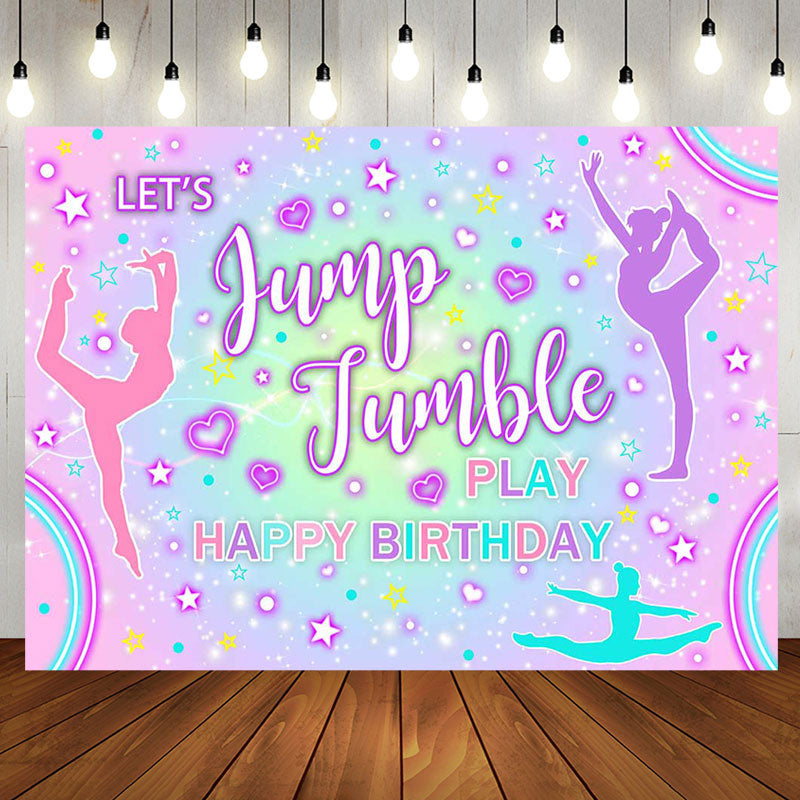 Colorful Lets Jump Jumble Happy Birthday Backdrop - Aperturee