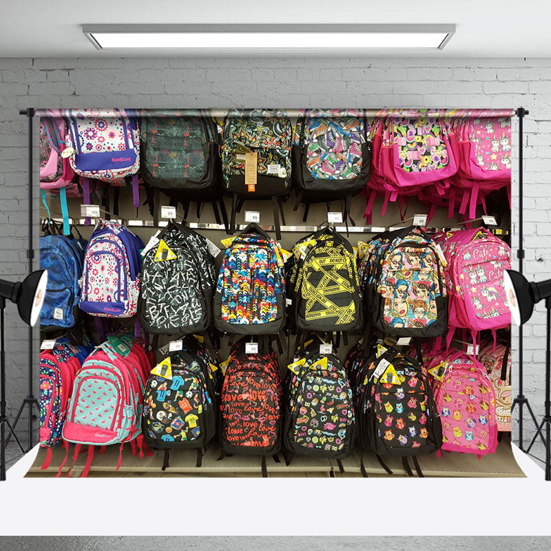 Colorful School Bag Shop Photo Back To School Backdrop - Aperturee