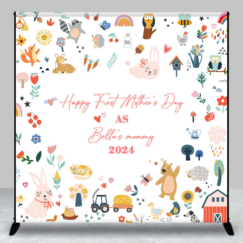 Custom Animals Leaf Happy First Mothers Day Backdrop - Aperturee