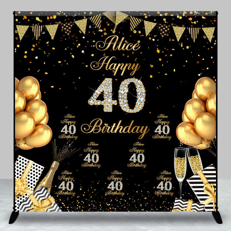Custom Black Gold Balloons 40th Birthday Backdrop - Aperturee