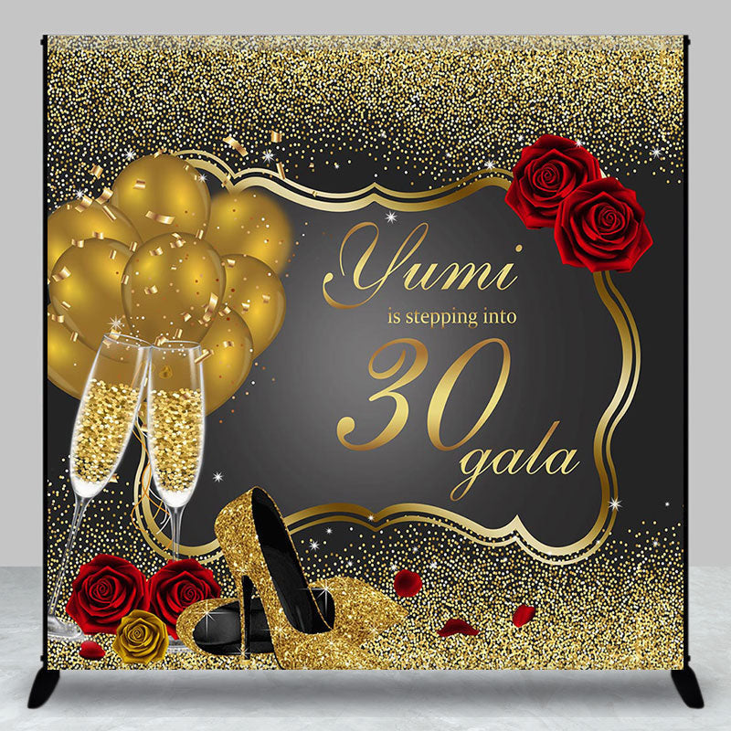 Custom Black Gold High Heels 30th Birthday Backdrop - Aperturee