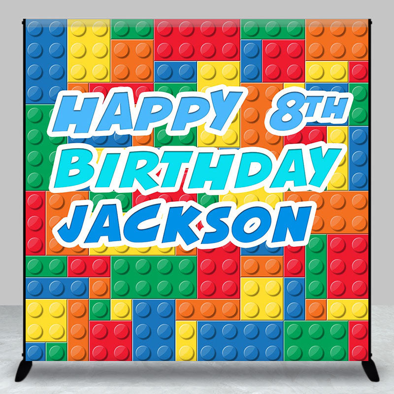 Custom Building Block Happy 8th Birthday Backdrop - Aperturee