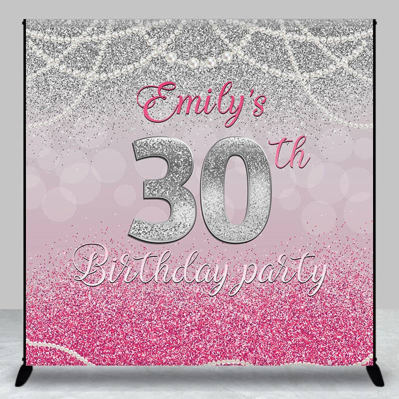 Custom Pink Silver Backdrop For 30th Birthday Party - Aperturee