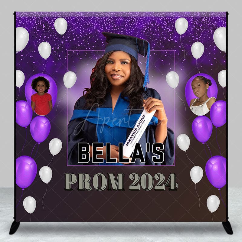 Custom Purple Balloon Congrats Grad 2024 Backdrop - Aperturee