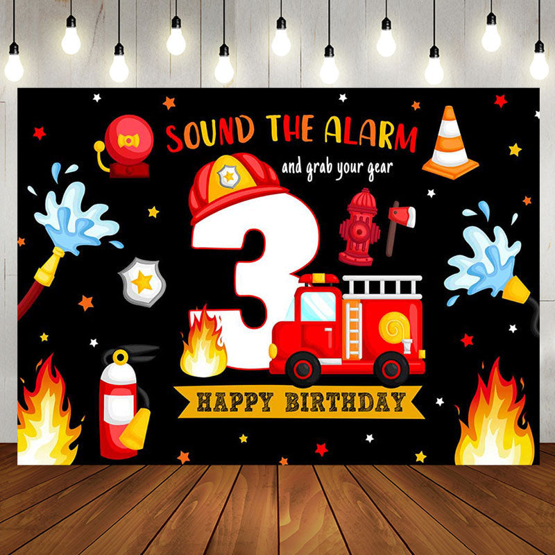 Firefighting Sound The Alarm 3rd Birthday Backdrop - Aperturee