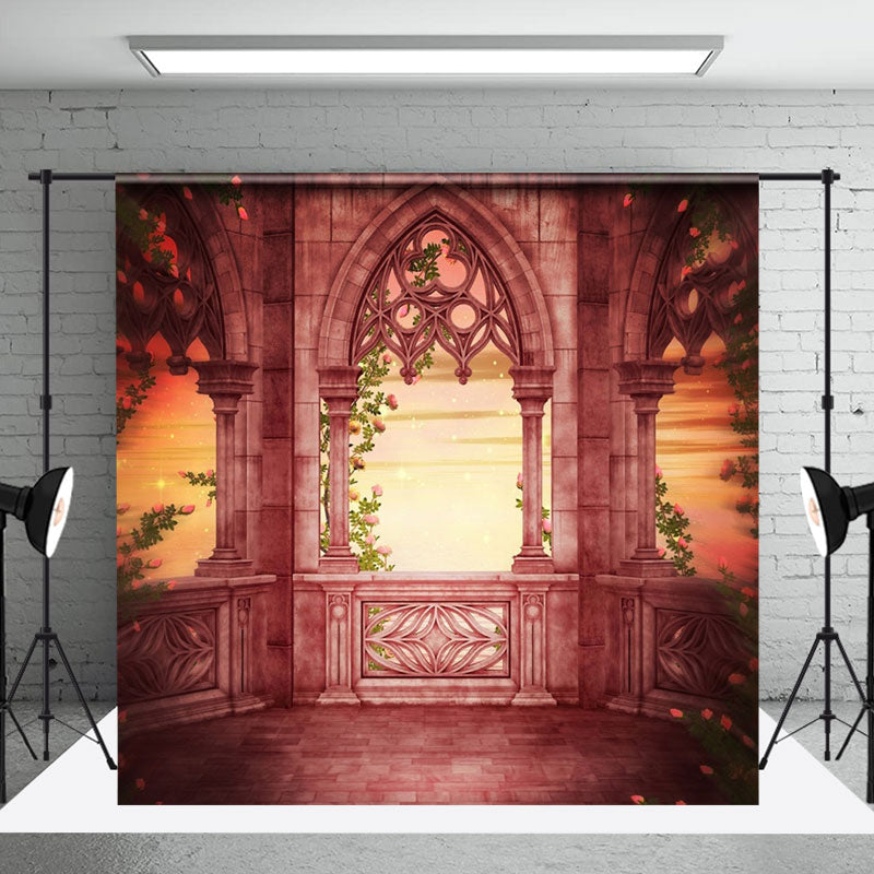 Floral Brick Red Architecture Backdrop For Photo - Aperturee