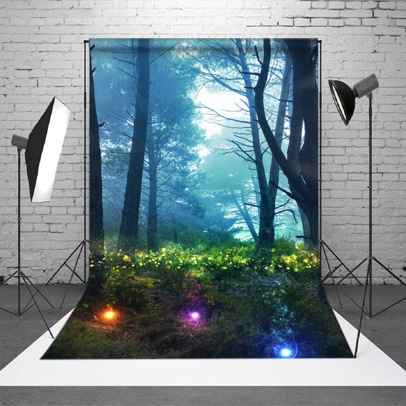 Foggy Forest Grass Tree Light Photo Booth Backdrop - Aperturee