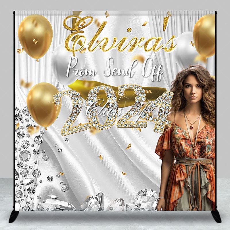 Gold Sliver Balloons Class 2024 Custom Grad Backdrop - Aperturee