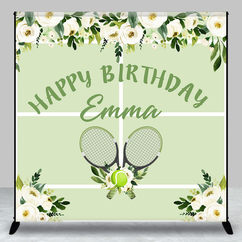 Green Floral Tennis Sport Custom Birthday Backdrop - Aperturee