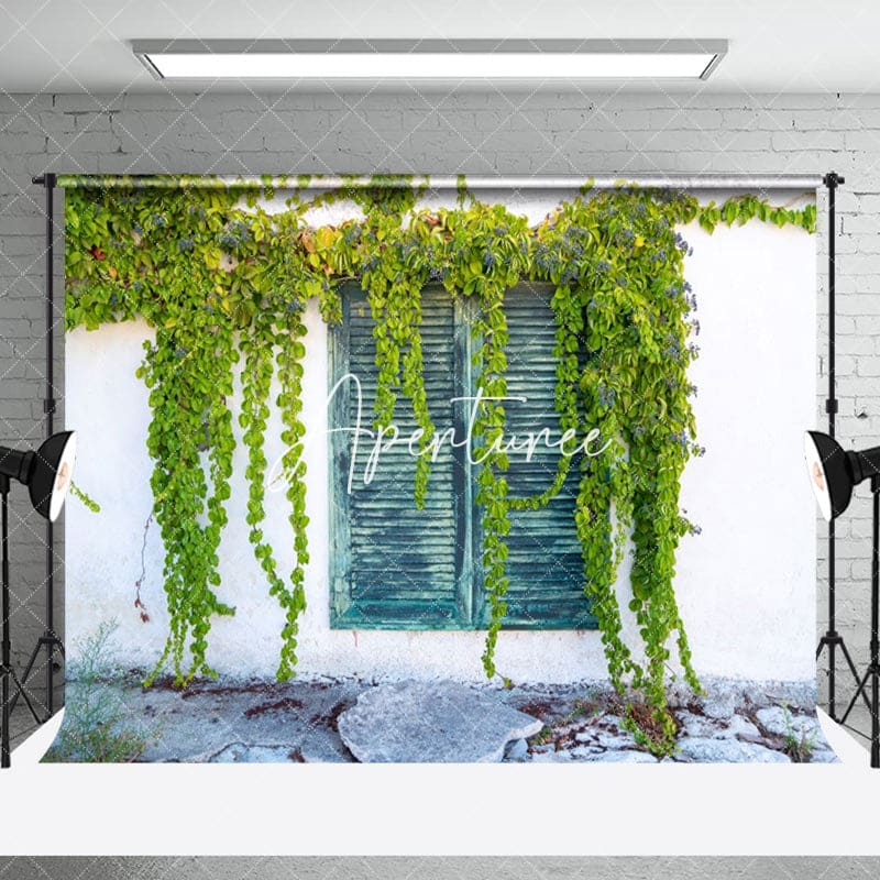 Green Leaves Wooden Window White Photo Spring Backdrop - Aperturee