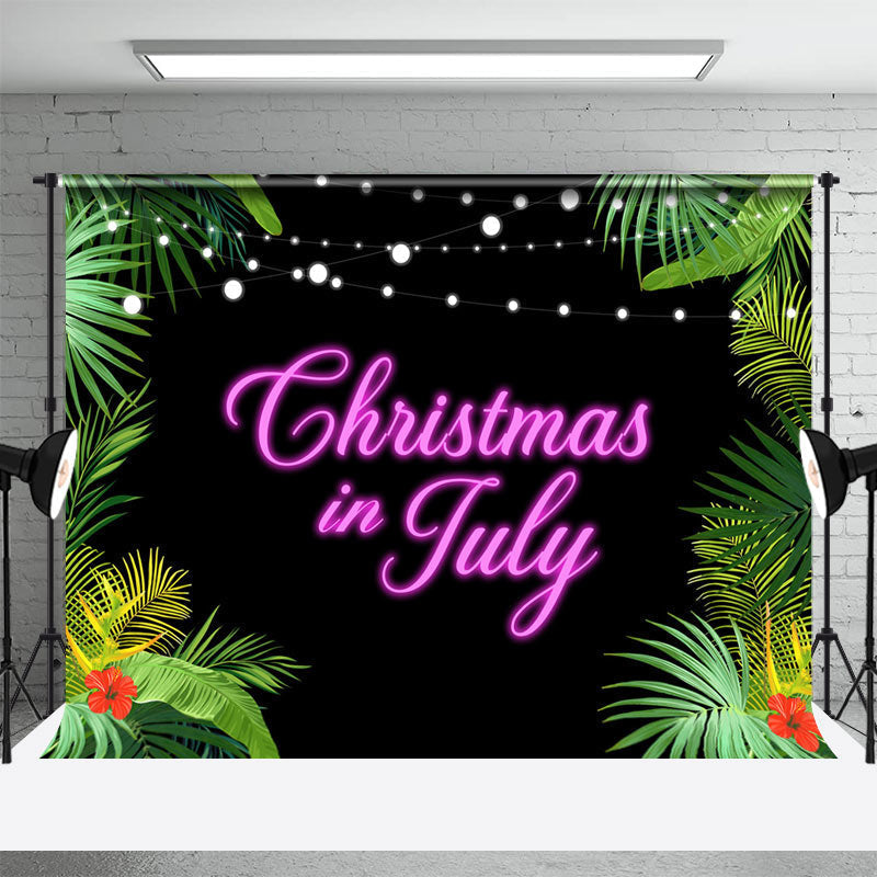 Greenery Floral Pink Neon Christmas In July Backdrop - Aperturee