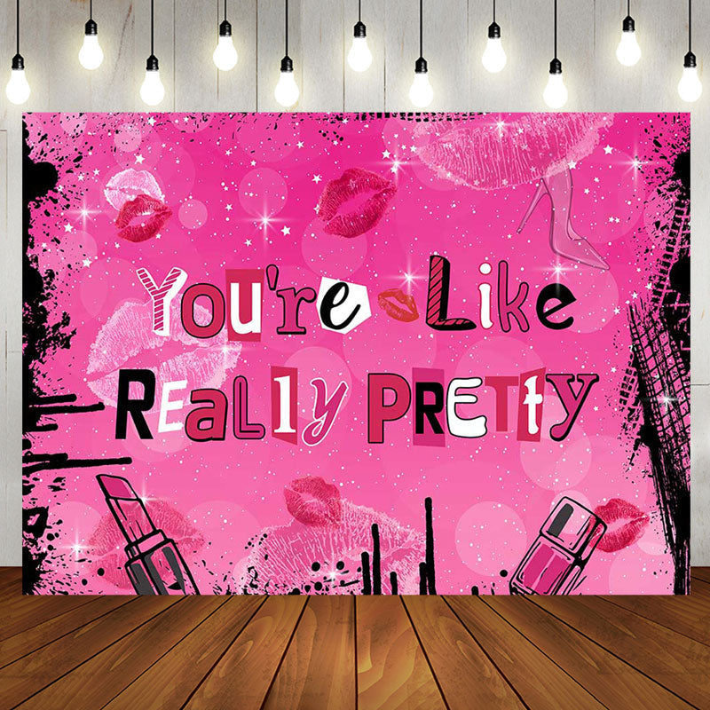 Hot Pink Black Graffiti Lips Happy Birthday Backdrop - Aperturee