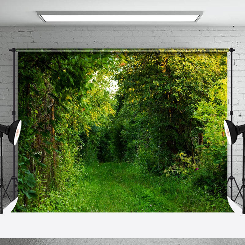 Outdoors Pullulate Green Grass Trees Spring Backdrop - Aperturee