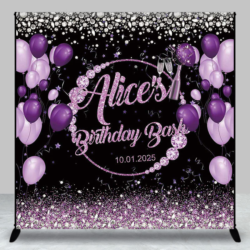 Personalized Black Purple Diamond Birthday Backdrop - Aperturee