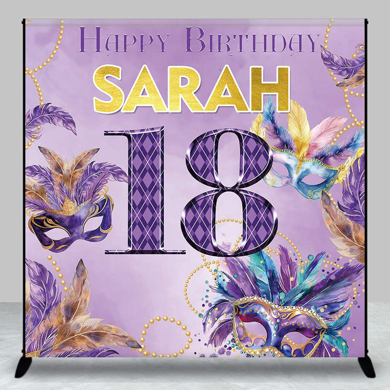 Personalized Purple Mask Pearl 18th Birthday Backdrop - Aperturee