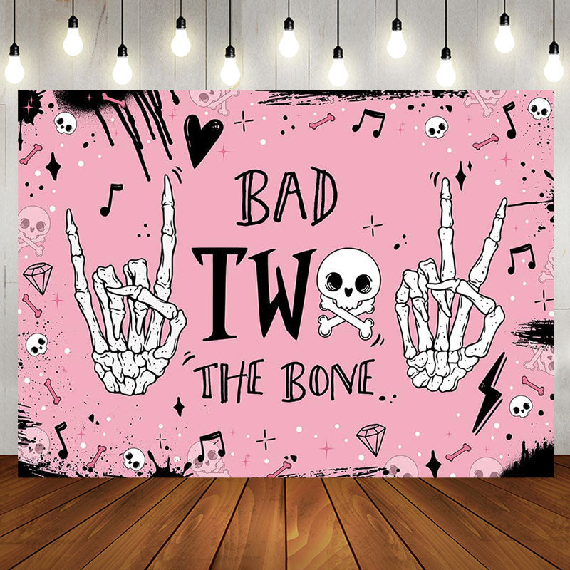 Pink Bad Two The Bone Halloween Birthday Backdrop - Aperturee