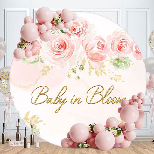 Aperturee Pink Floral Baby In Bloom Baby Shower Backdrop