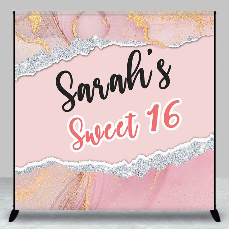 Pink Silver Marbled Custom 16th Birthday Backdrop - Aperturee
