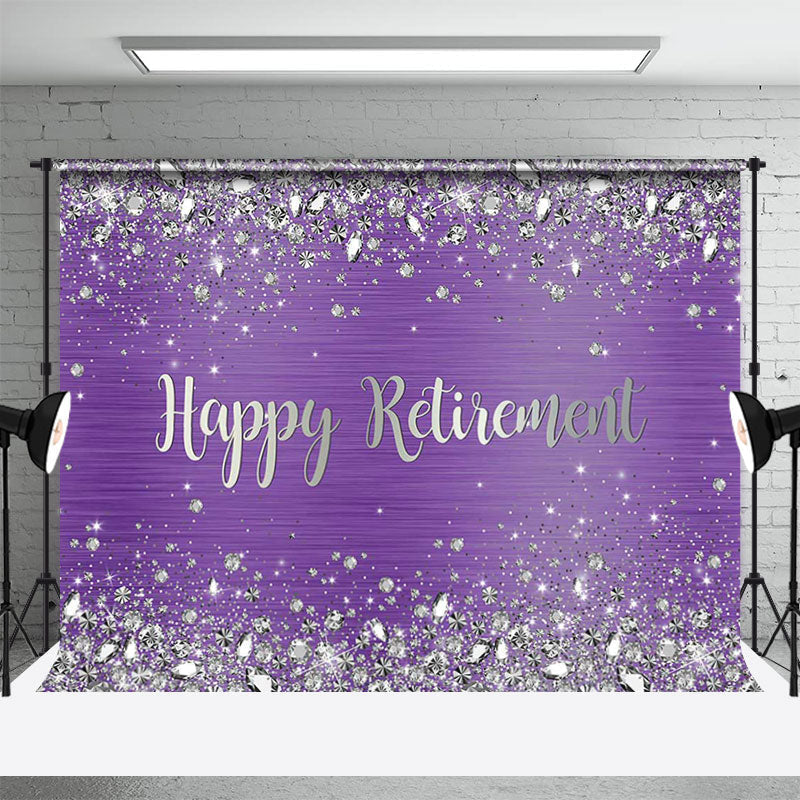 Purple Silver Diamonds Happy Retirement Backdrop - Aperturee
