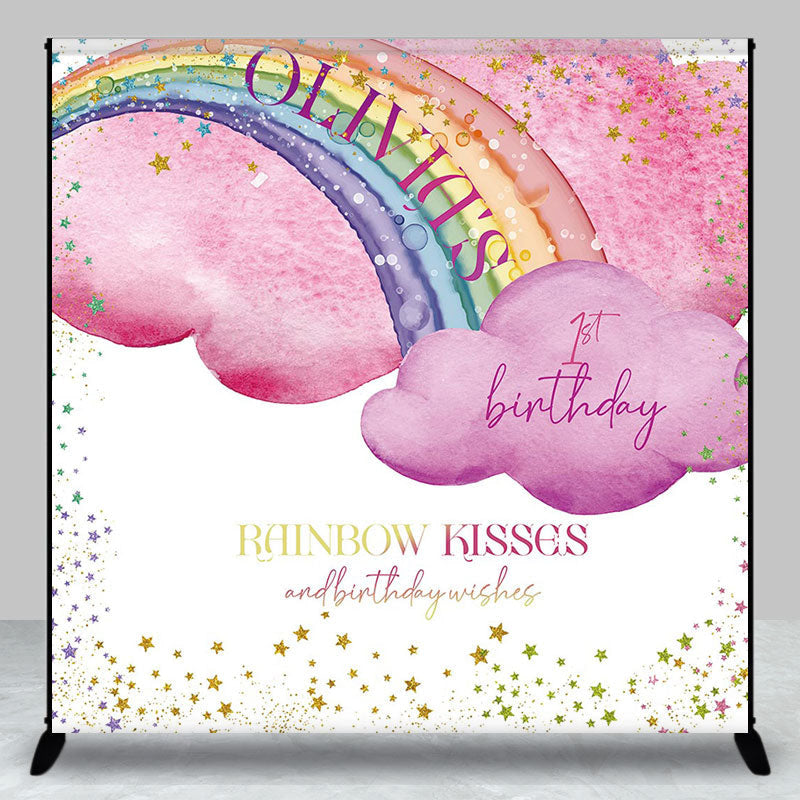 Rainbow Kisses Stars Clouds Custom Birthday Backdrop - Aperturee