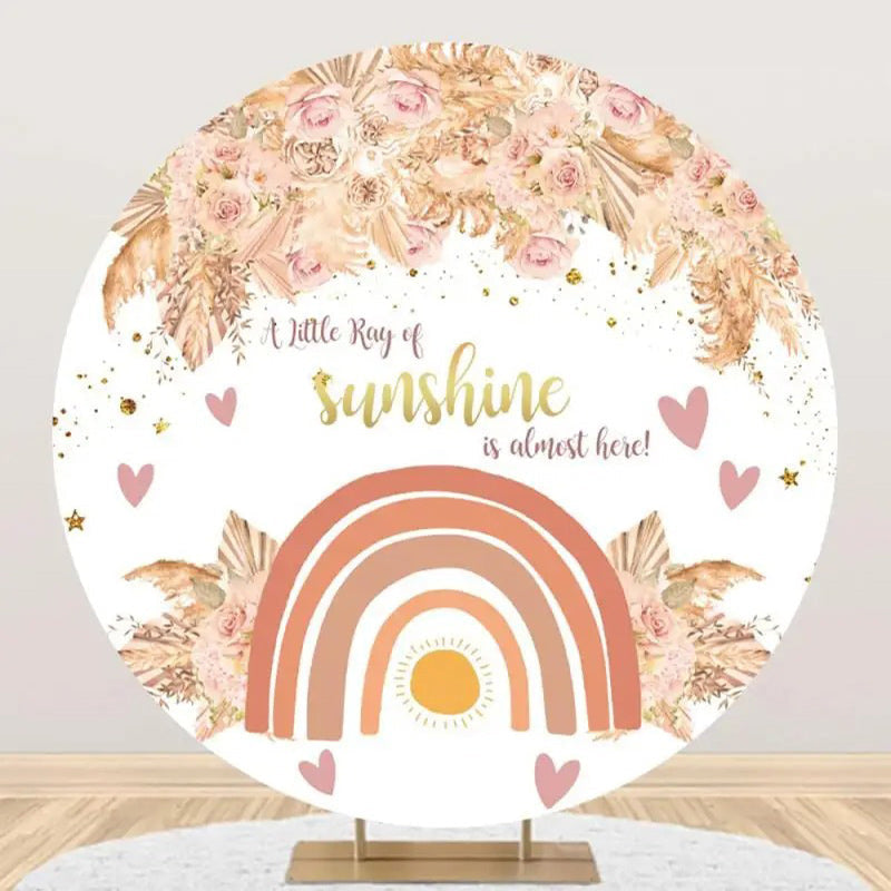 Ray Of Sunshine Boho Round Backdrop For Baby Shower - Aperturee