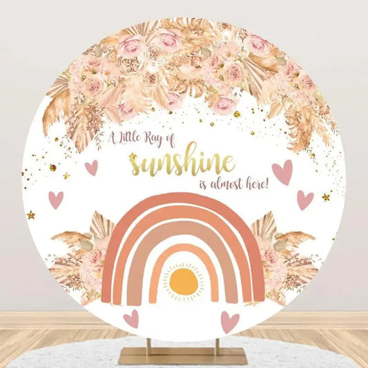 Ray Of Sunshine Boho Round Backdrop For Baby Shower - Aperturee