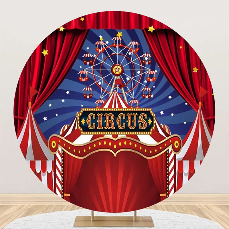 Red Blue Circus Ferris Wheel Round Birthday Backdrop - Aperturee