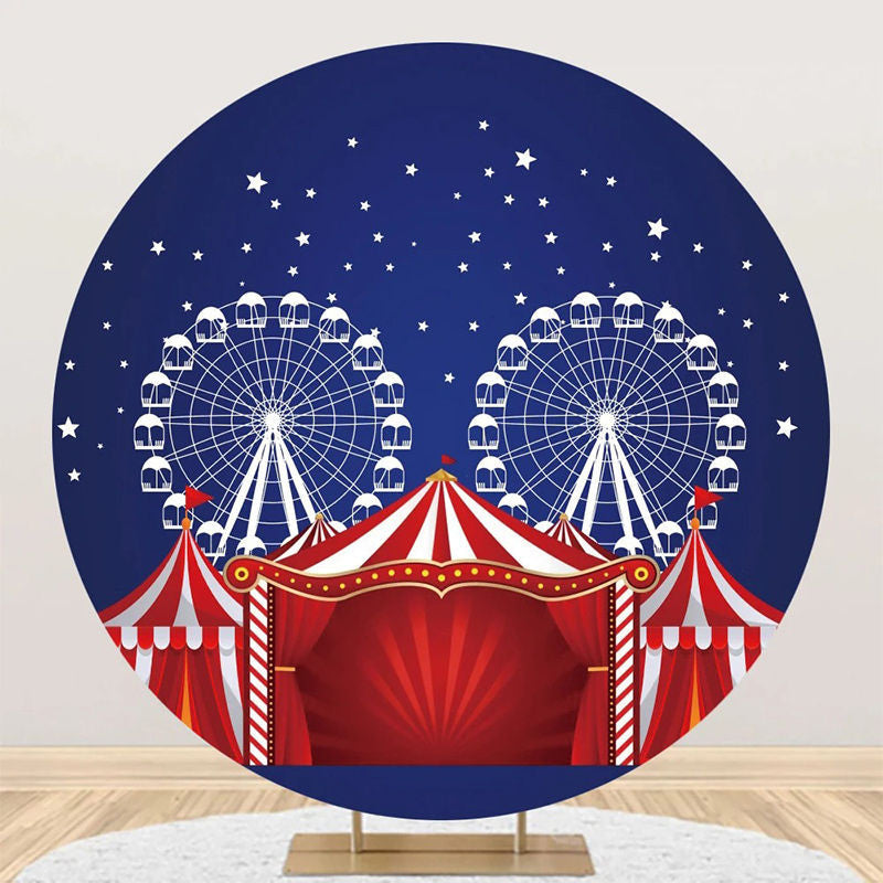 Red Blue Night Star Circus Tent Round Party Backdrop - Aperturee