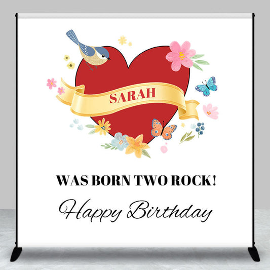 Red Heart Bird Floral Custom 2nd Birthday Backdrop - Aperturee